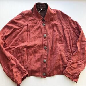 Free People Military Utility Jacket Linen Blend Red